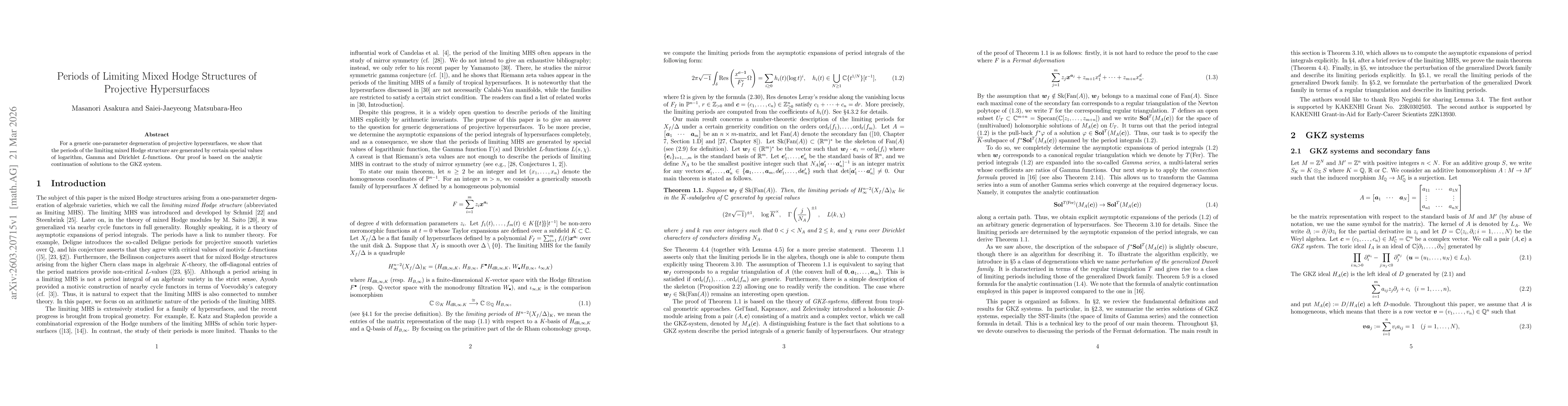 Thumbnail for Periods of Limiting Mixed Hodge Structures of Projective Hypersurfaces