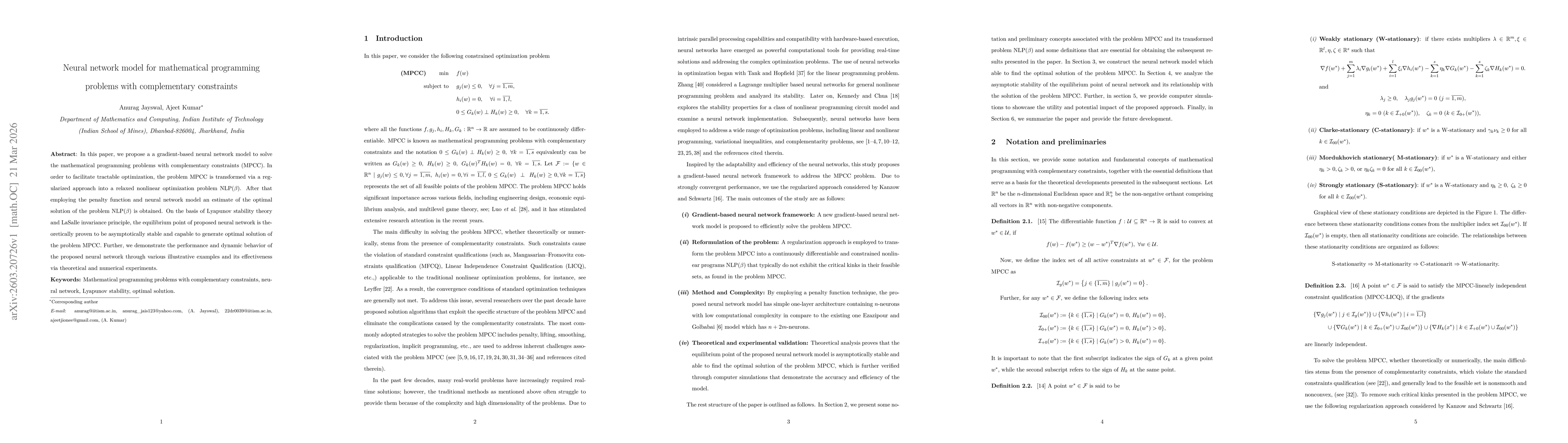 Thumbnail for Neural network model for mathematical programming problems with complementary constraints