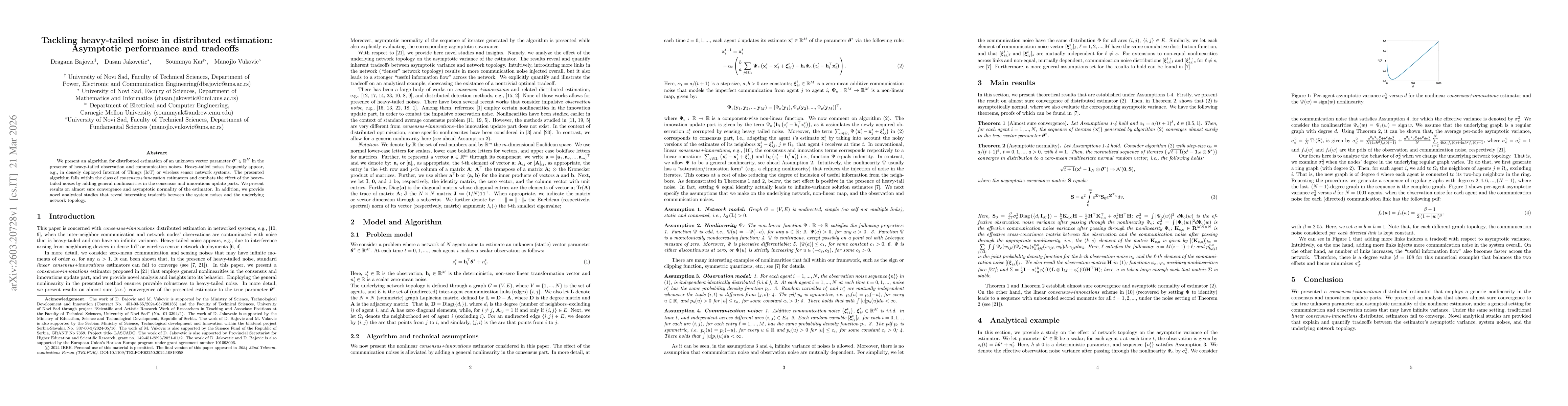 Thumbnail for Tackling heavy-tailed noise in distributed estimation: Asymptotic performance and tradeoffs