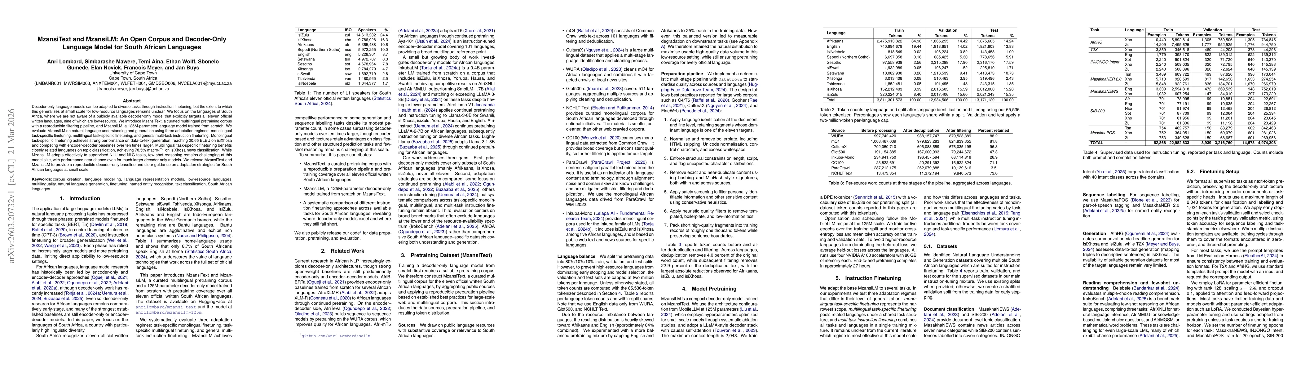 Thumbnail for MzansiText and MzansiLM: An Open Corpus and Decoder-Only Language Model for South African Languages