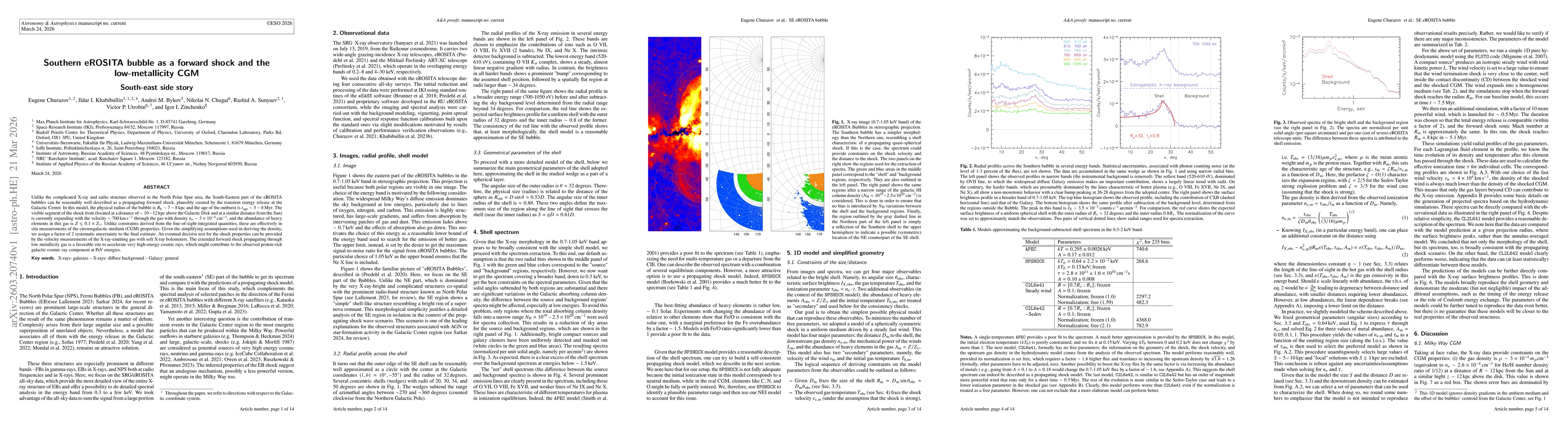 Thumbnail for Southern eROSITA bubble as a forward shock and the low-metallicity CGM. South-east side story
