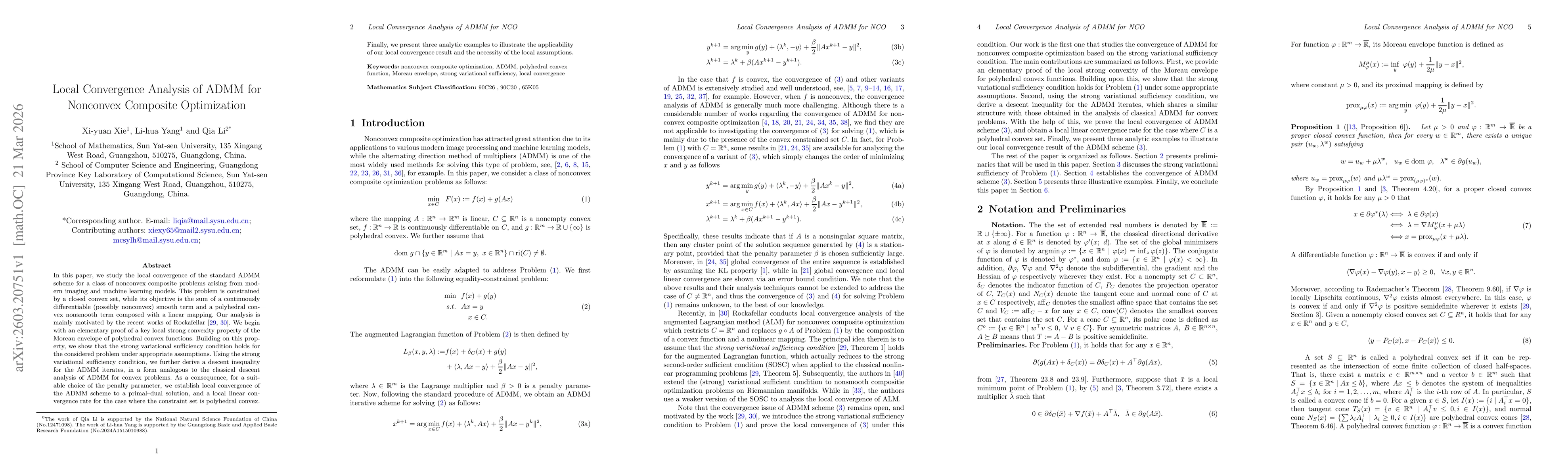Thumbnail for Local Convergence Analysis of ADMM for Nonconvex Composite Optimization