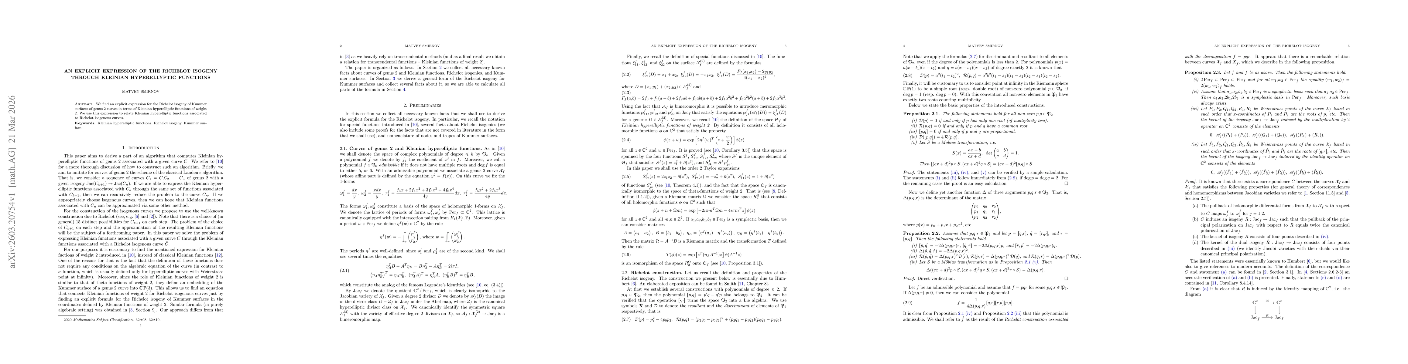 Thumbnail for An explicit expression of the Richelot isogeny through Kleinian hyperellyptic functions