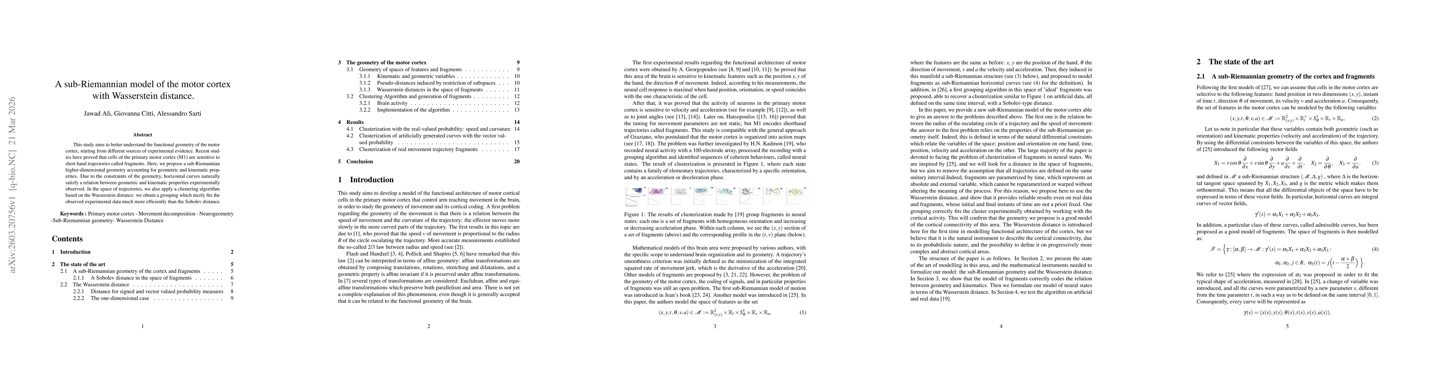Thumbnail for A sub-Riemannian model of the motor cortex with Wasserstein distance