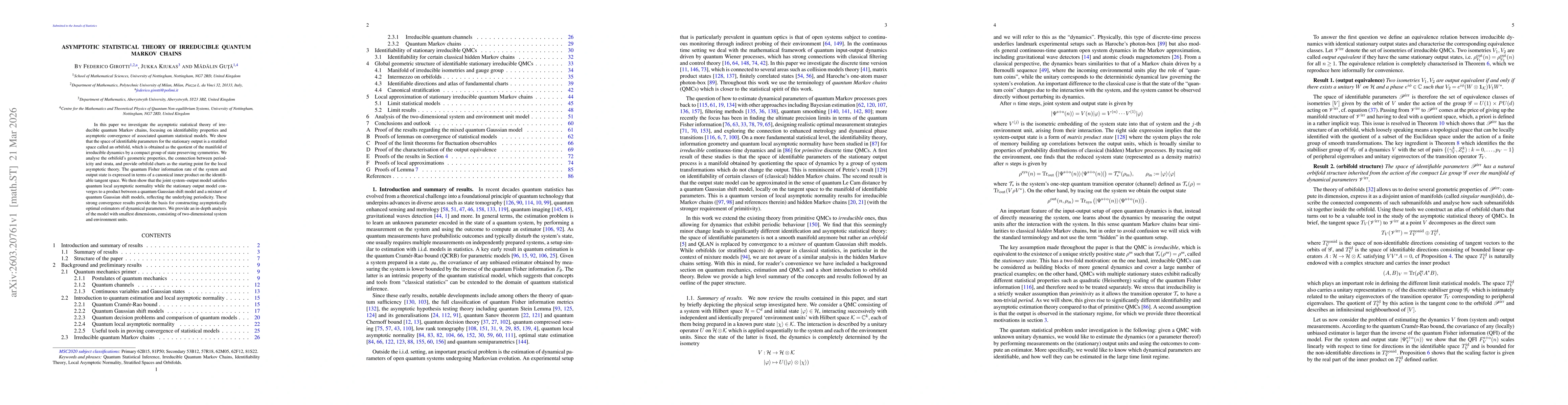 Thumbnail for Asymptotic statistical theory of irreducible quantum Markov chains