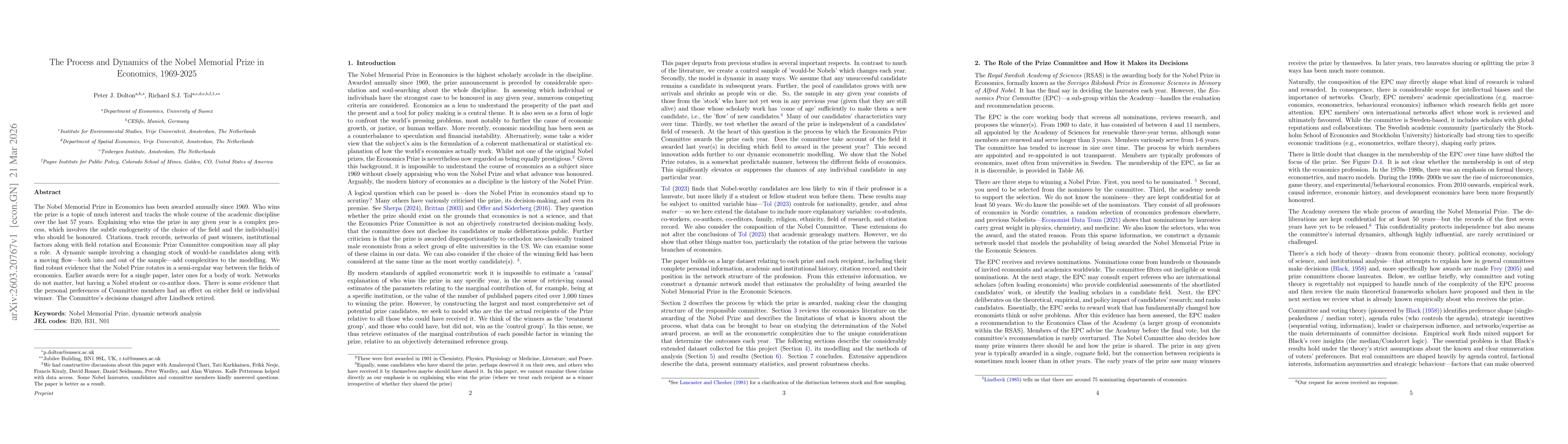 Thumbnail for The Process and Dynamics of the Nobel Memorial Prize in Economics, 1969-2025