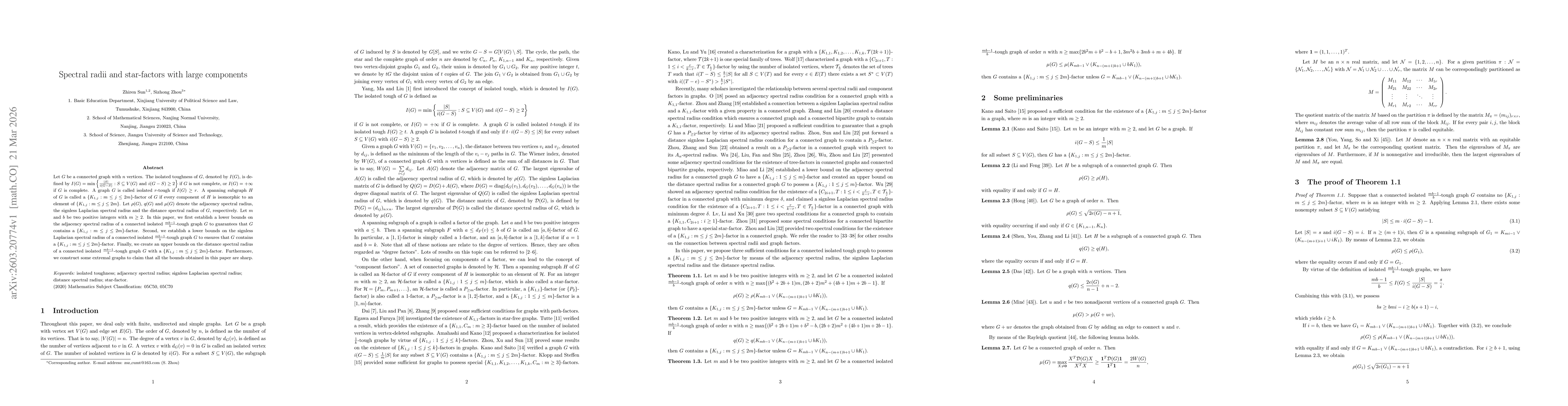Thumbnail for Spectral radii and star-factors with large components
