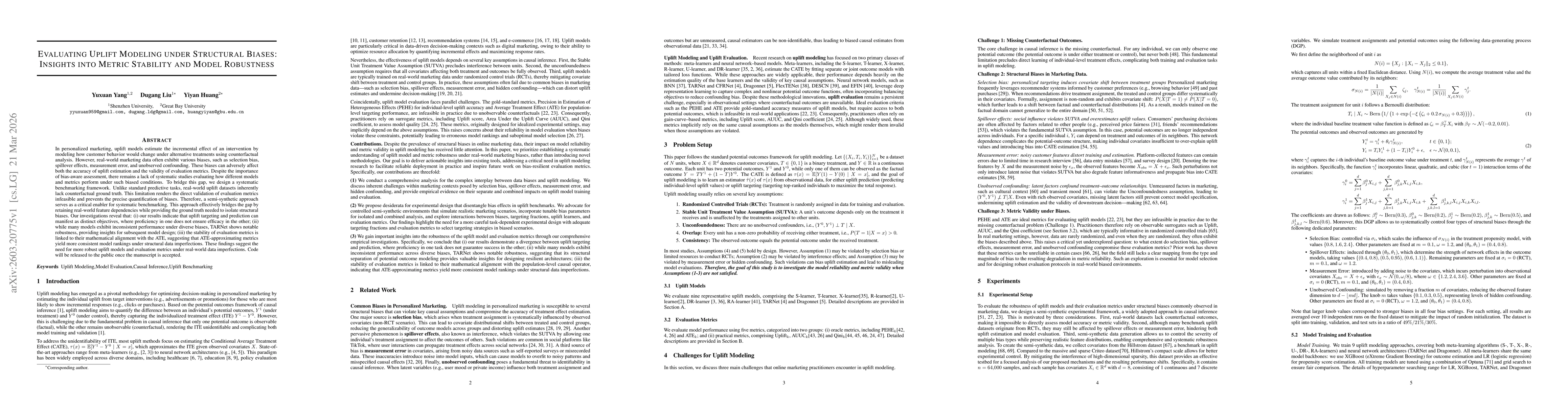 Thumbnail for Evaluating Uplift Modeling under Structural Biases: Insights into Metric Stability and Model Robustness