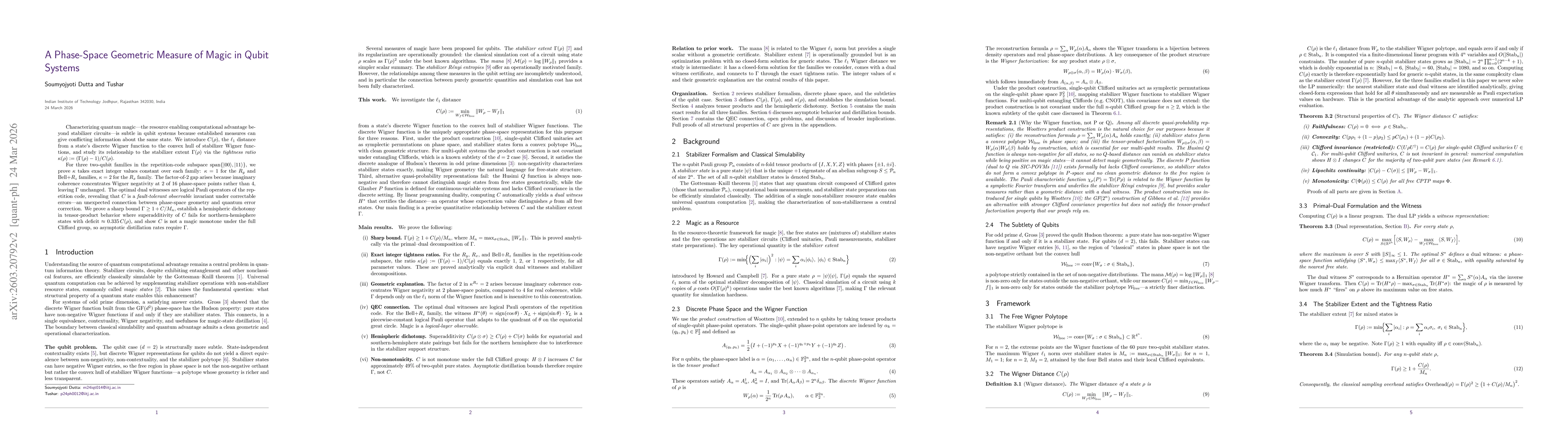 Thumbnail for A Phase-Space Geometric Measure of Magic in Qubit Systems