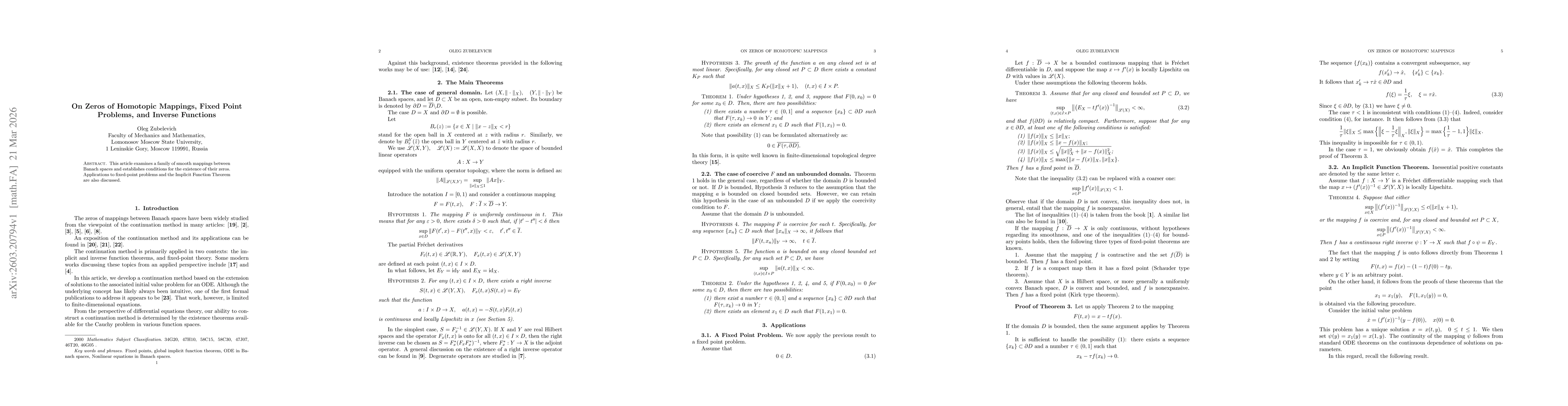 Thumbnail for On Zeros of Homotopic Mappings, Fixed Point Problems, and Inverse Functions