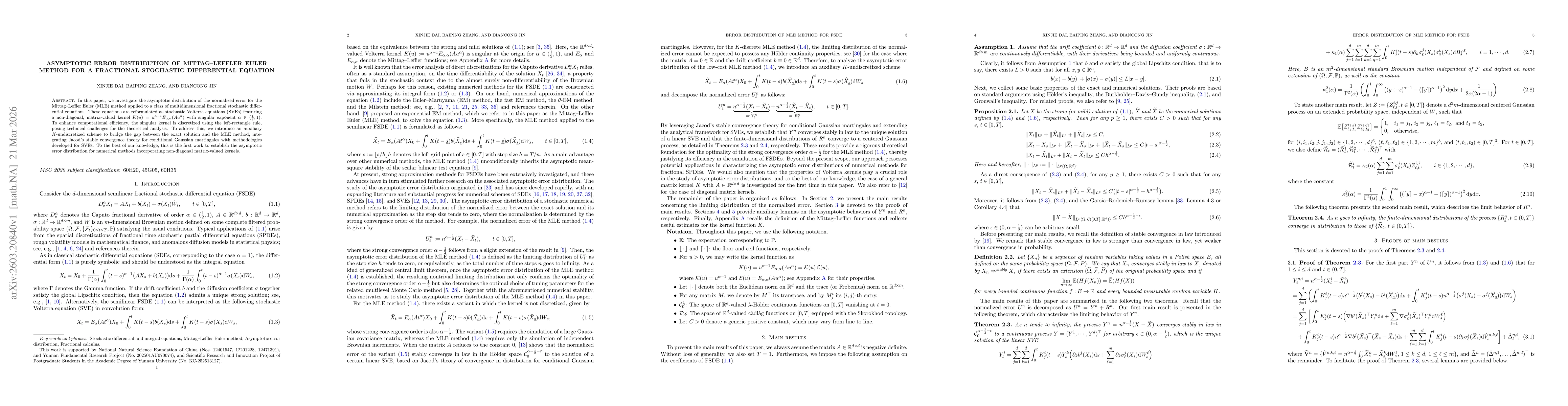 Thumbnail for Asymptotic error distribution of Mittag--Leffler Euler method for a fractional stochastic differential equation