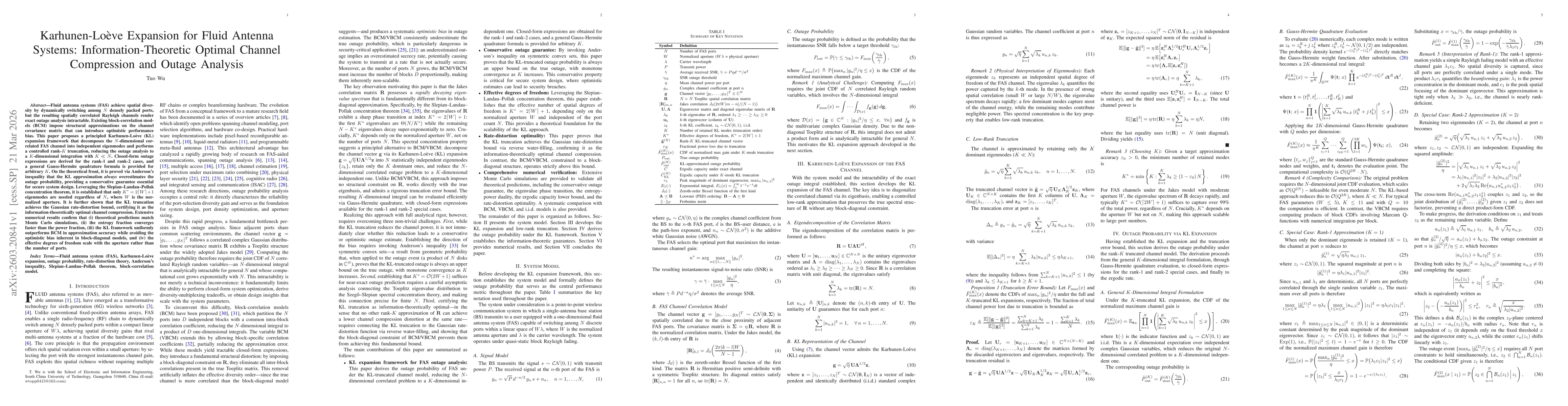 Thumbnail for Karhunen-Loève Expansion for Fluid Antenna Systems: Information-Theoretic Optimal Channel Compression and Outage Analysis