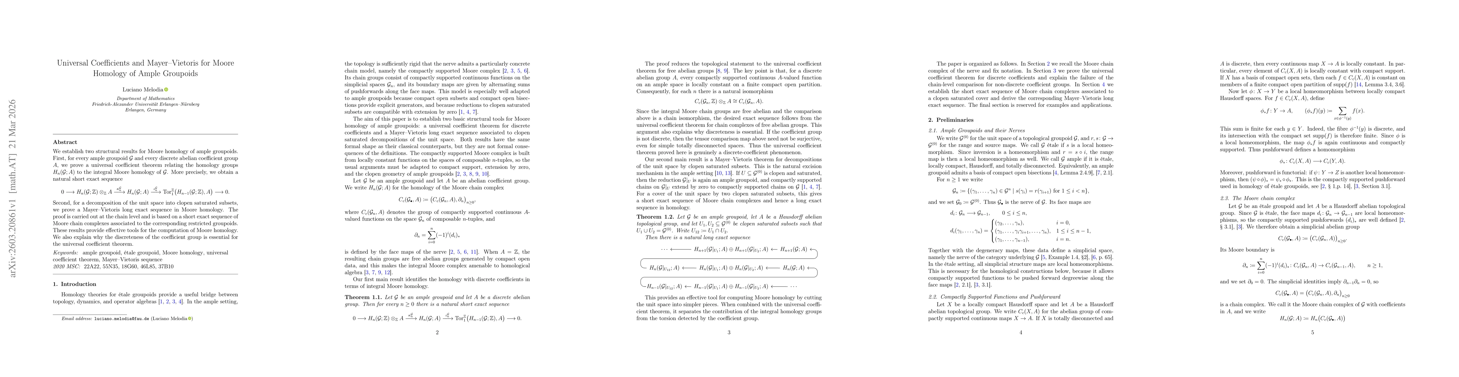 Thumbnail for Universal Coefficients and Mayer-Vietoris for Moore Homology of Ample Groupoids