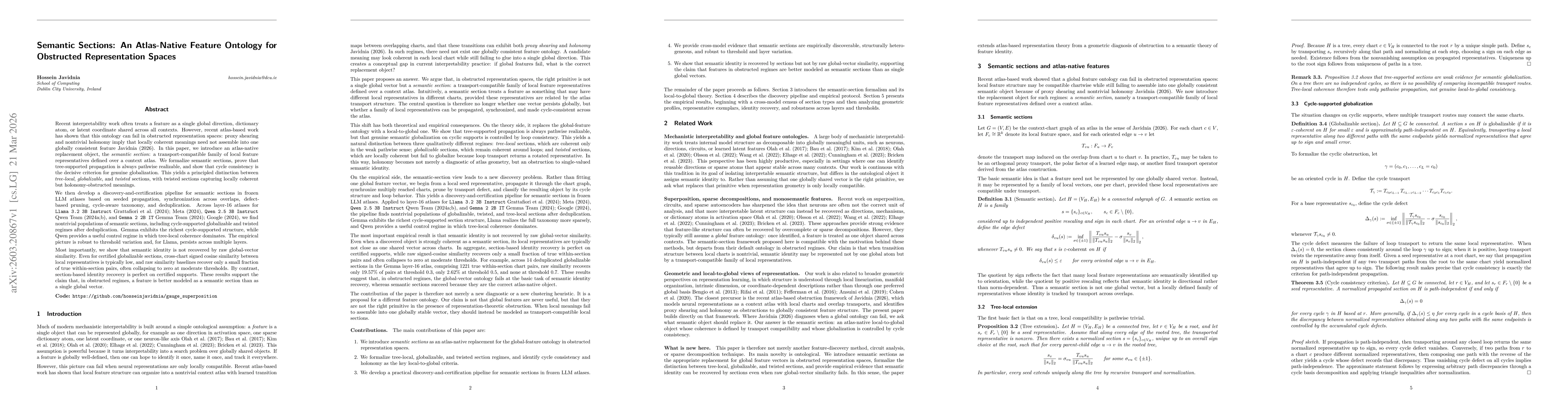 Thumbnail for Semantic Sections: An Atlas-Native Feature Ontology for Obstructed Representation Spaces