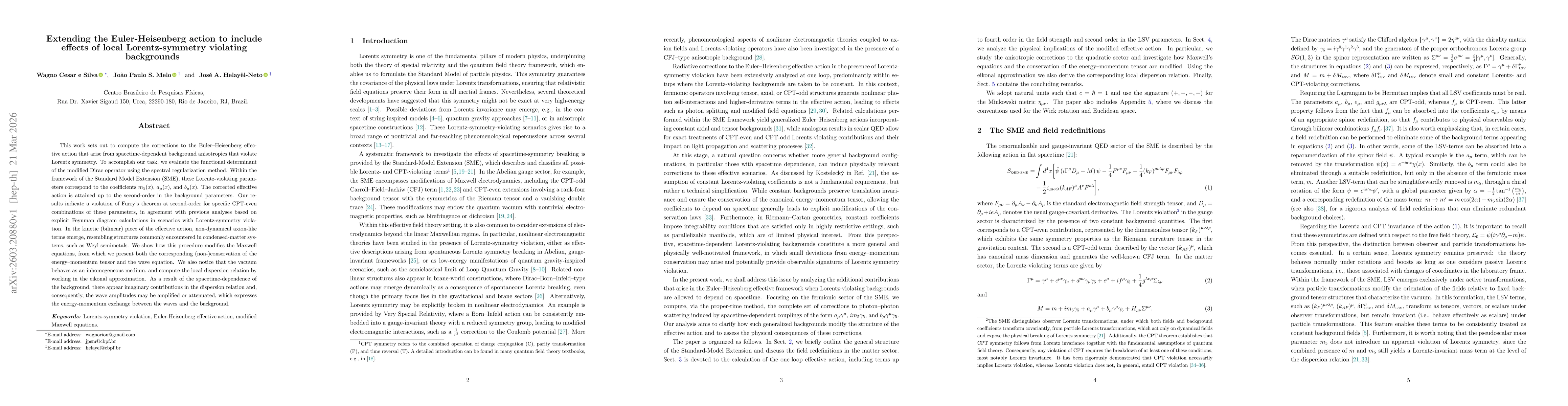 Thumbnail for Extending the Euler-Heisenberg action to include effects of local Lorentz-symmetry violating backgrounds