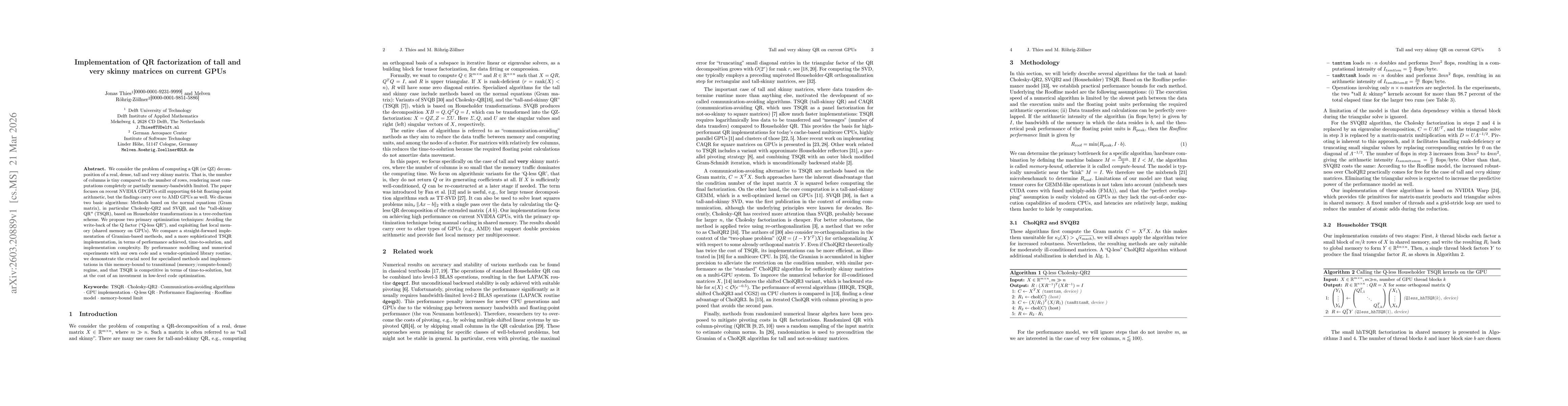 Thumbnail for Implementation of QR factorization of tall and very skinny matrices on current GPUs