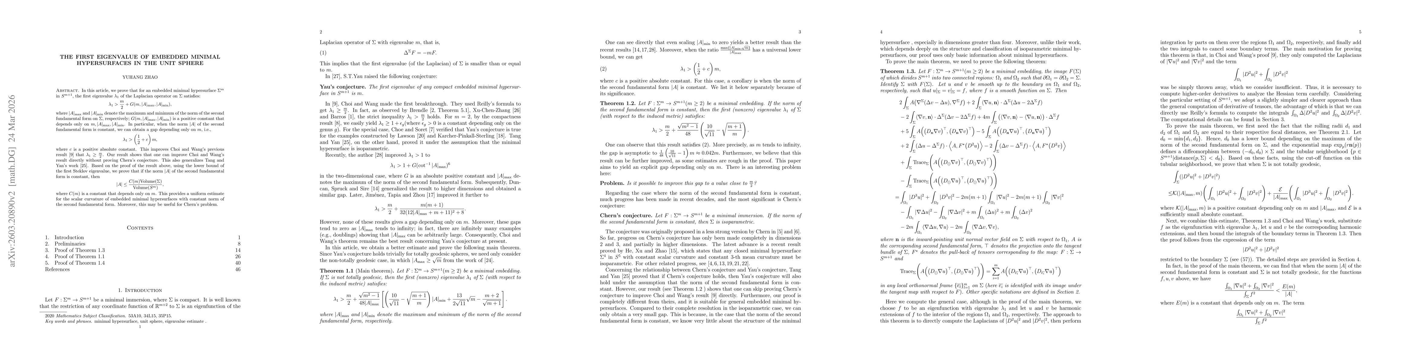 Thumbnail for The first eigenvalue of embedded minimal hypersurfaces in the unit sphere