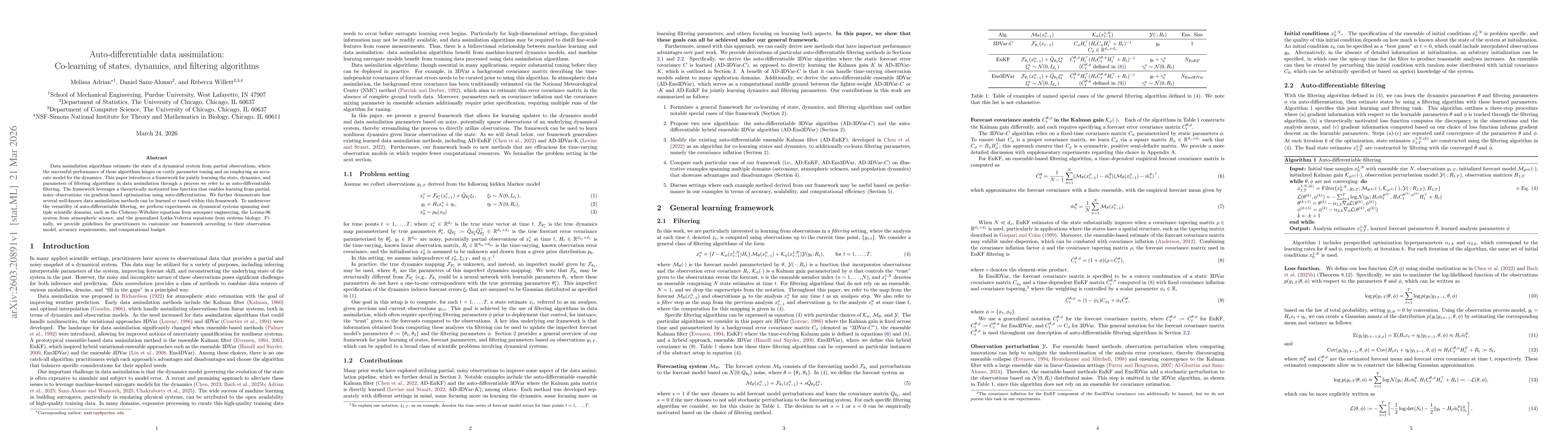 Thumbnail for Auto-differentiable data assimilation: Co-learning of states, dynamics, and filtering algorithms
