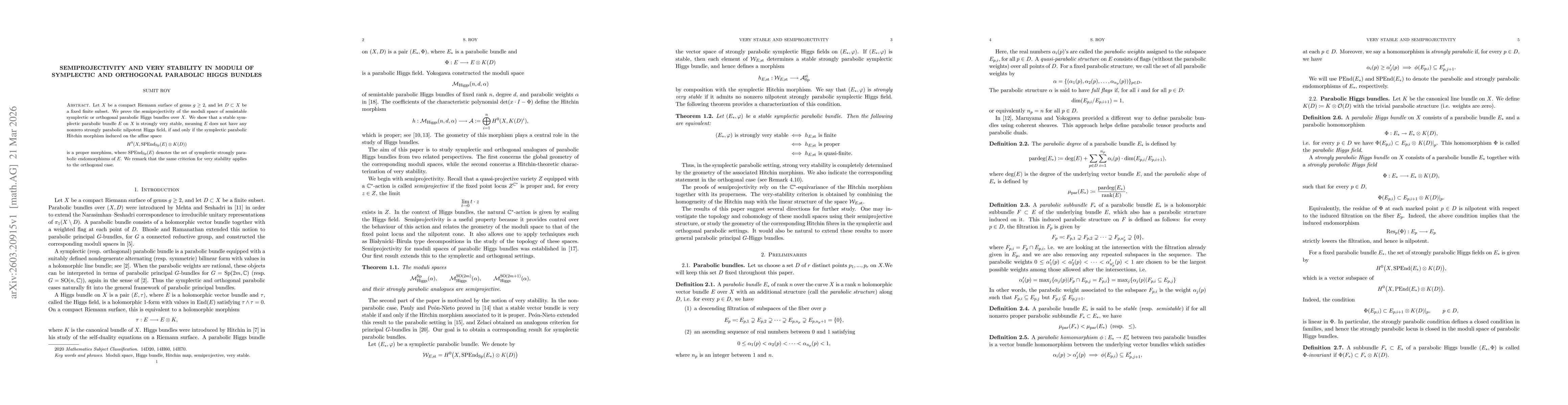 Thumbnail for Semiprojectivity and very stability in moduli of symplectic and orthogonal parabolic Higgs bundles