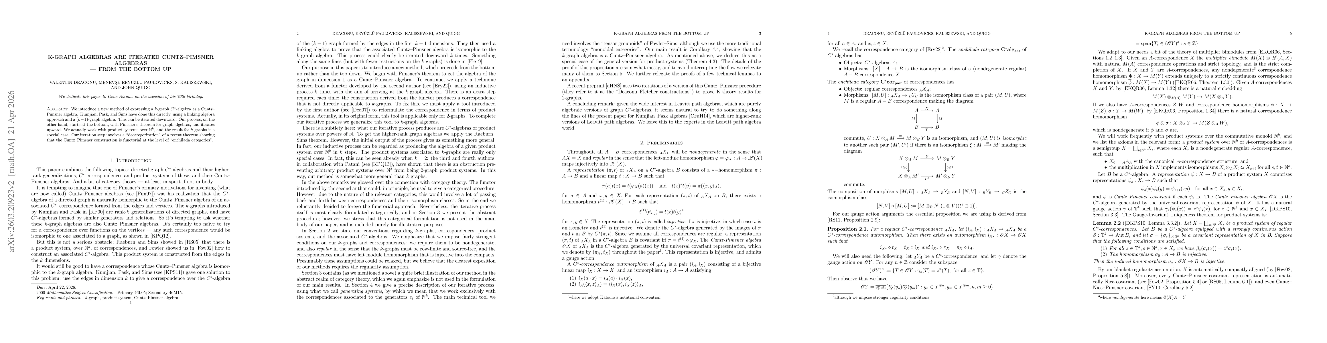 Thumbnail for $k$-graph algebras are iterated Cuntz-Pimsner algebras -- from the bottom up