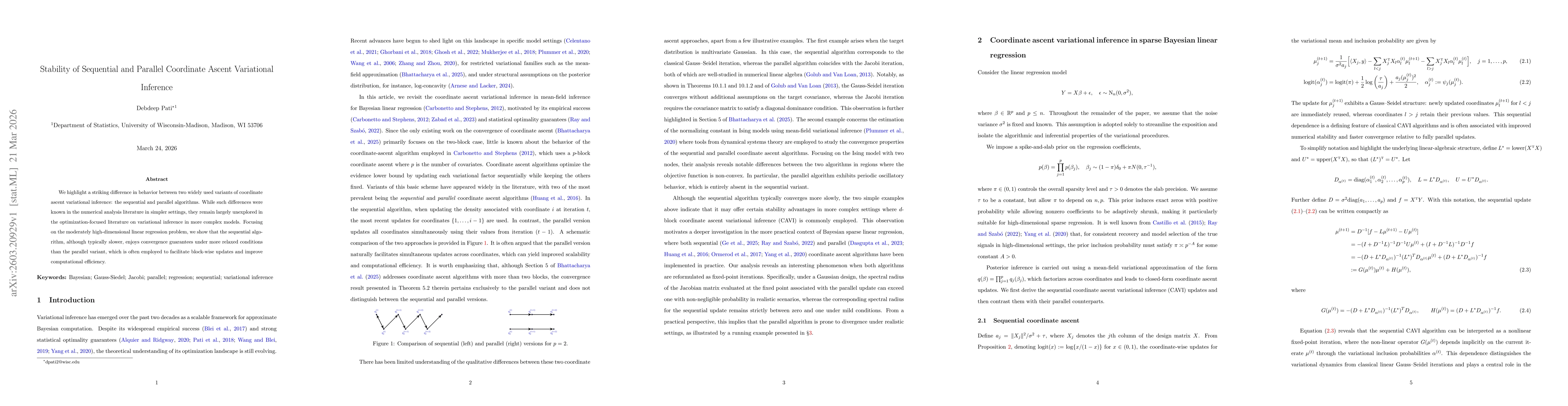 Thumbnail for Stability of Sequential and Parallel Coordinate Ascent Variational Inference