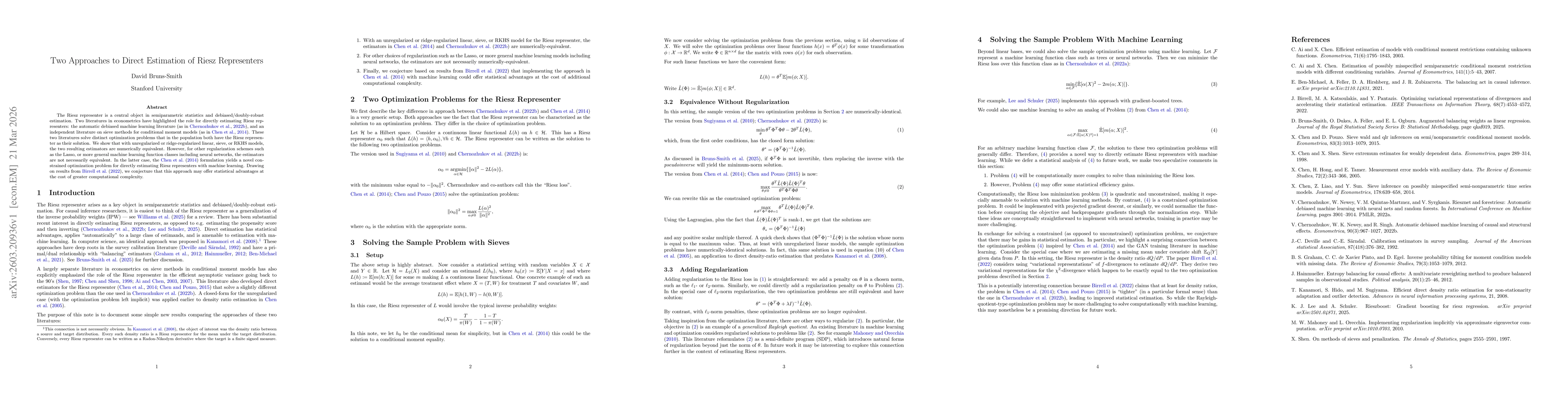 Thumbnail for Two Approaches to Direct Estimation of Riesz Representers