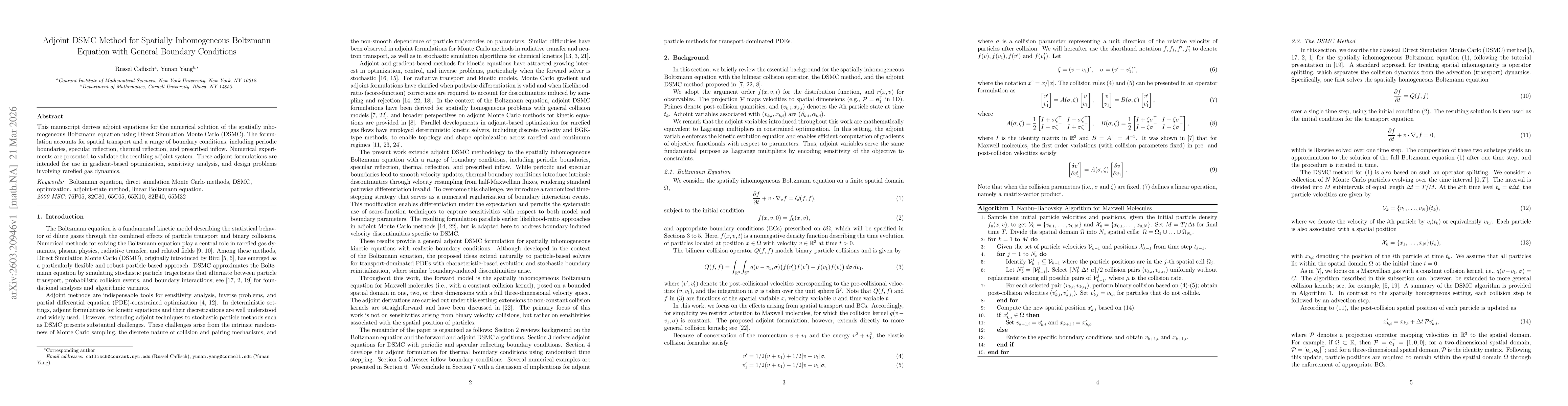 Thumbnail for Adjoint DSMC Method for Spatially Inhomogeneous Boltzmann Equation with General Boundary Conditions