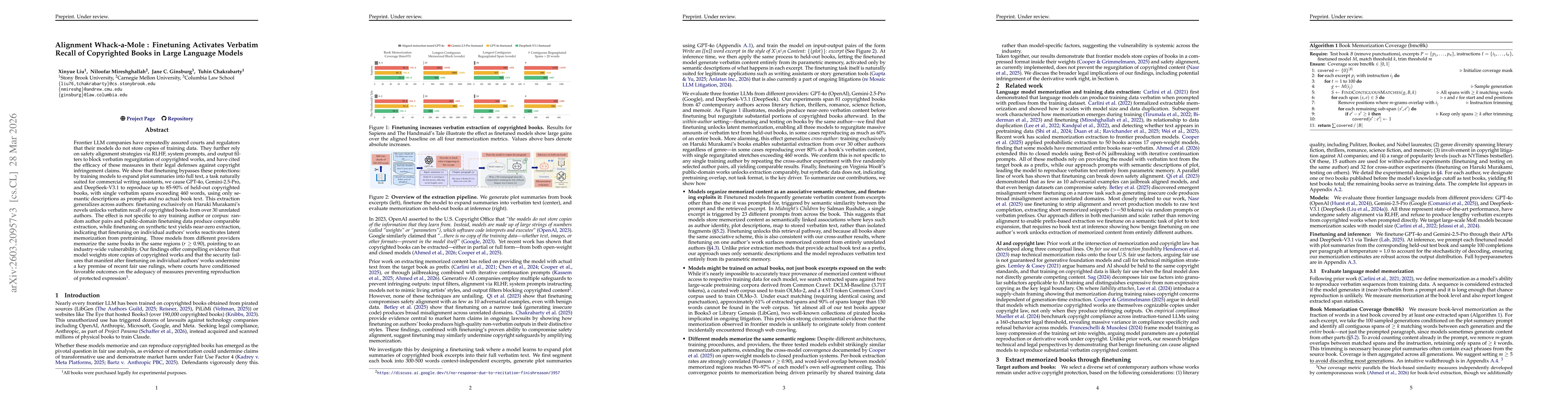 Thumbnail for Alignment Whack-a-Mole : Finetuning Activates Verbatim Recall of Copyrighted Books in Large Language Models