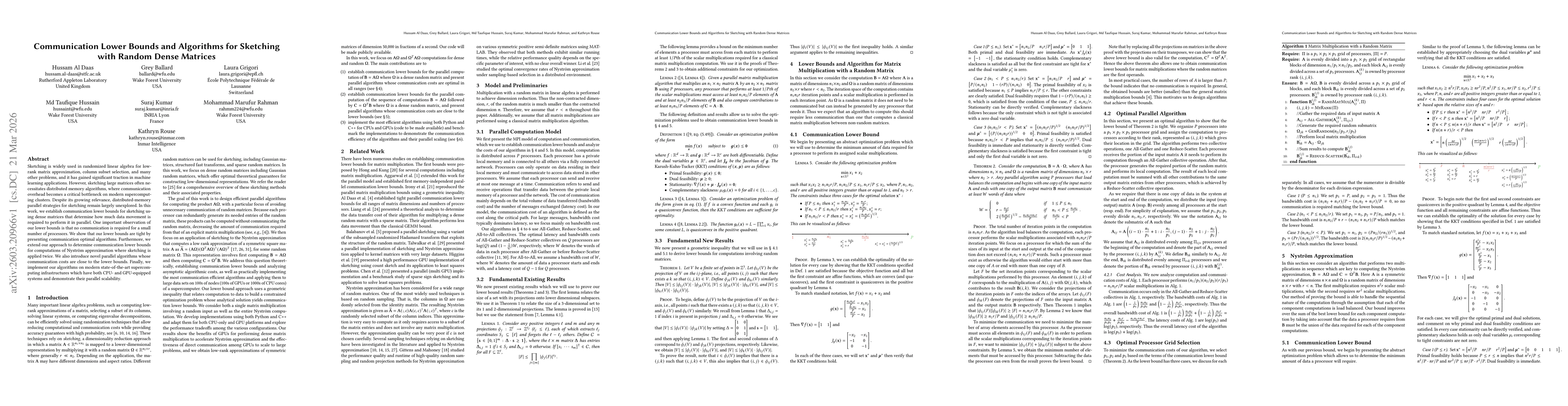 Thumbnail for Communication Lower Bounds and Algorithms for Sketching with Random Dense Matrices