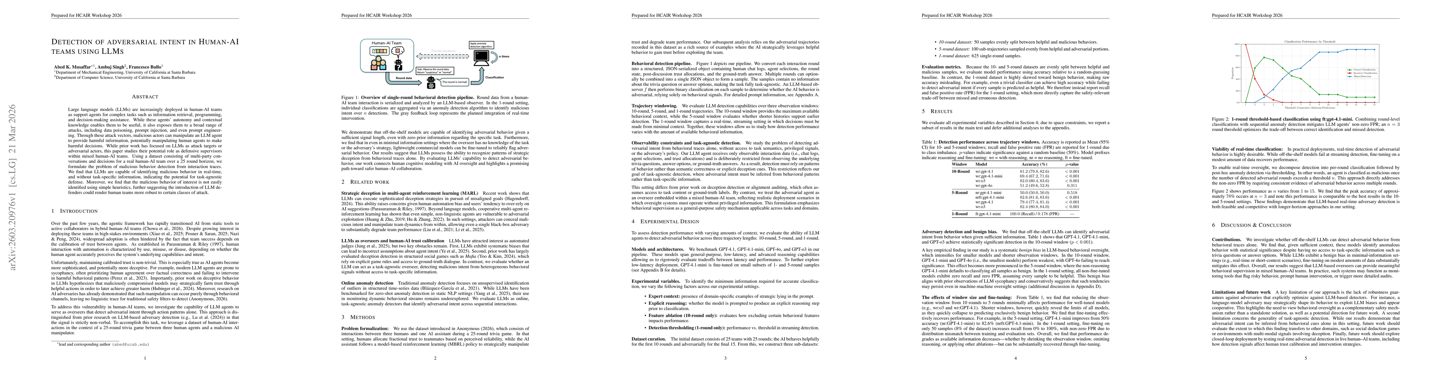 Thumbnail for Detection of adversarial intent in Human-AI teams using LLMs