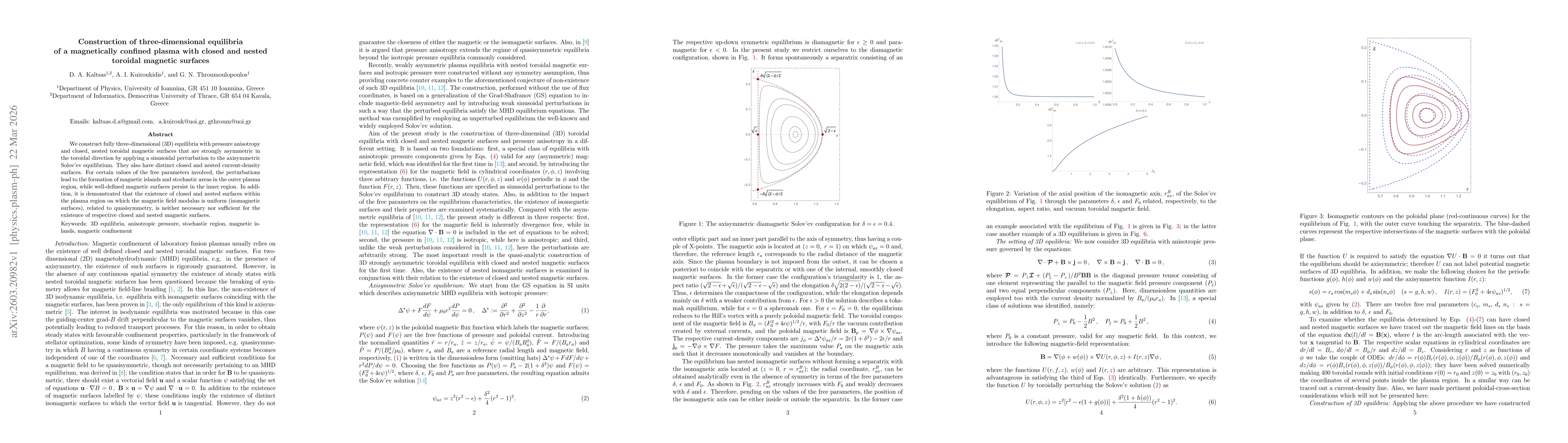 Thumbnail for Construction of three-dimensional equilibria of a magnetically confined plasma with closed and nested toroidal magnetic surfaces