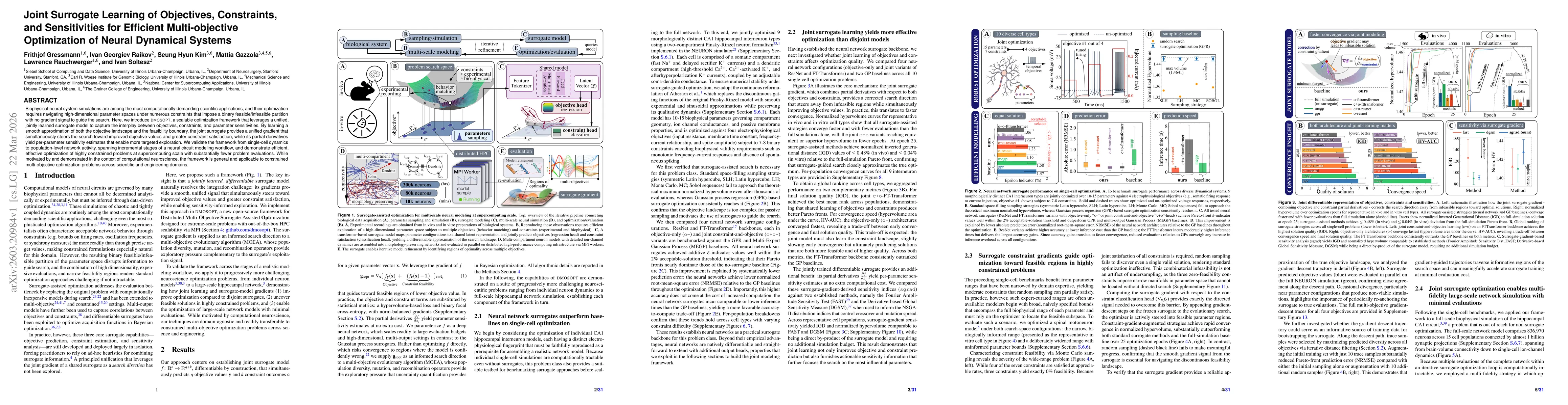 Thumbnail for Joint Surrogate Learning of Objectives, Constraints, and Sensitivities for Efficient Multi-objective Optimization of Neural Dynamical Systems
