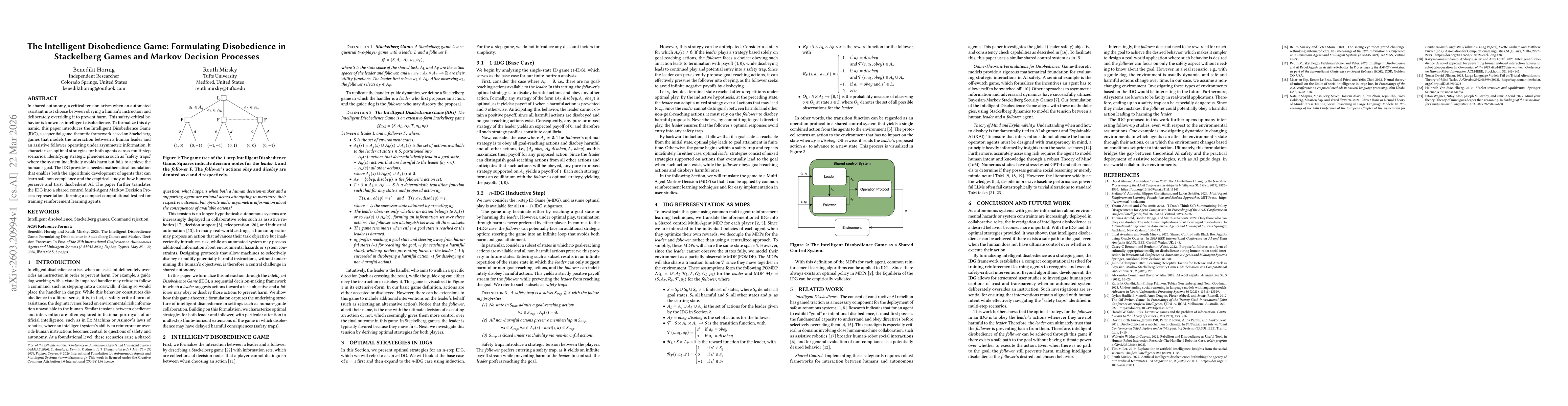 Thumbnail for The Intelligent Disobedience Game: Formulating Disobedience in Stackelberg Games and Markov Decision Processes