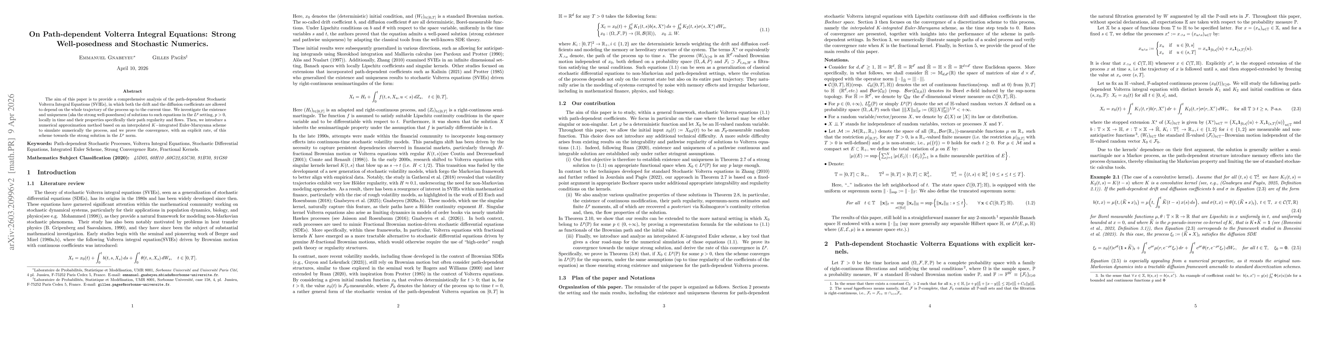 Thumbnail for On Path-dependent Volterra Integral Equations: Strong Well-posedness and Stochastic Numerics