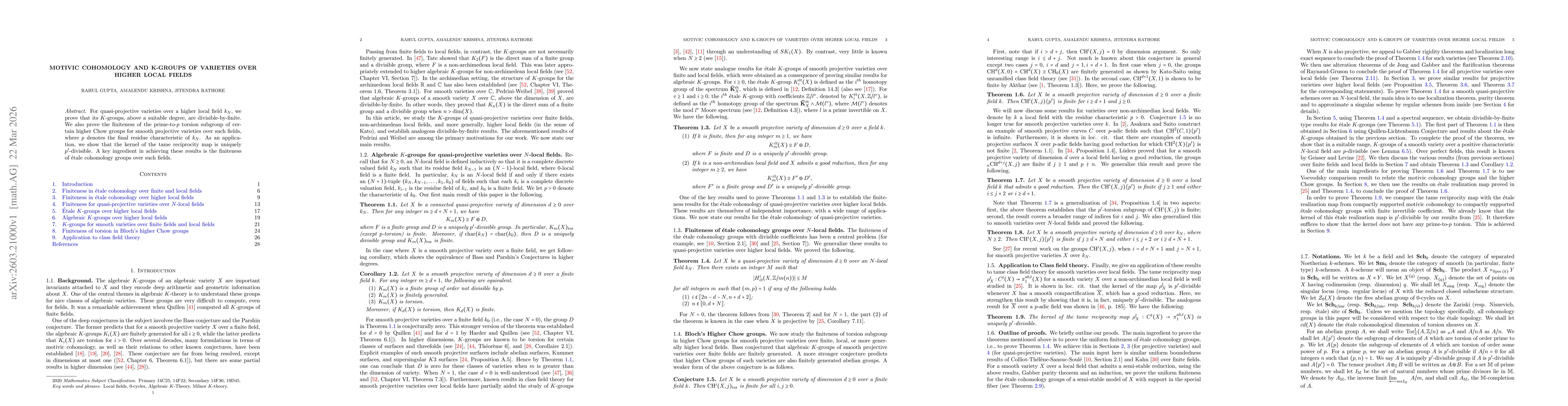 Thumbnail for Motivic Cohomology and K-groups of varieties over higher local fields
