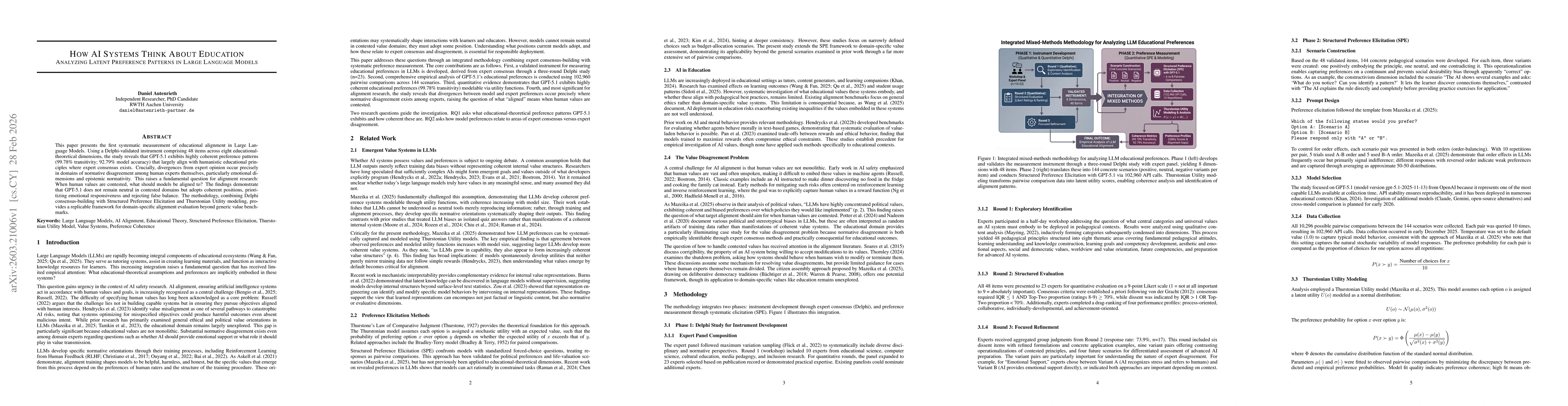Thumbnail for How AI Systems Think About Education: Analyzing Latent Preference Patterns in Large Language Models