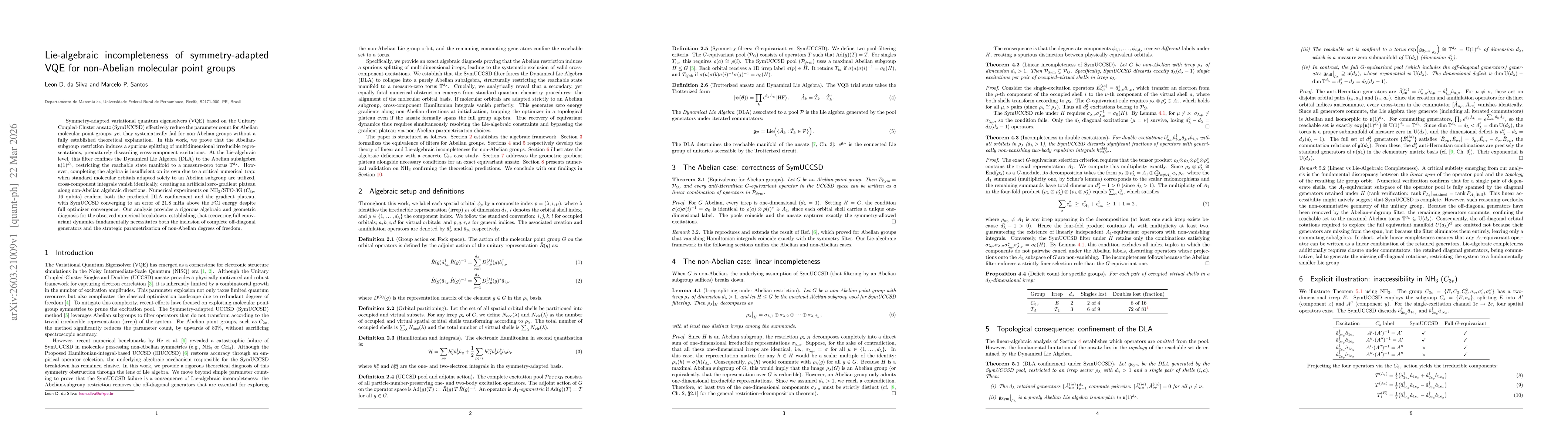 Thumbnail for Lie-algebraic incompleteness of symmetry-adapted VQE for non-Abelian molecular point groups