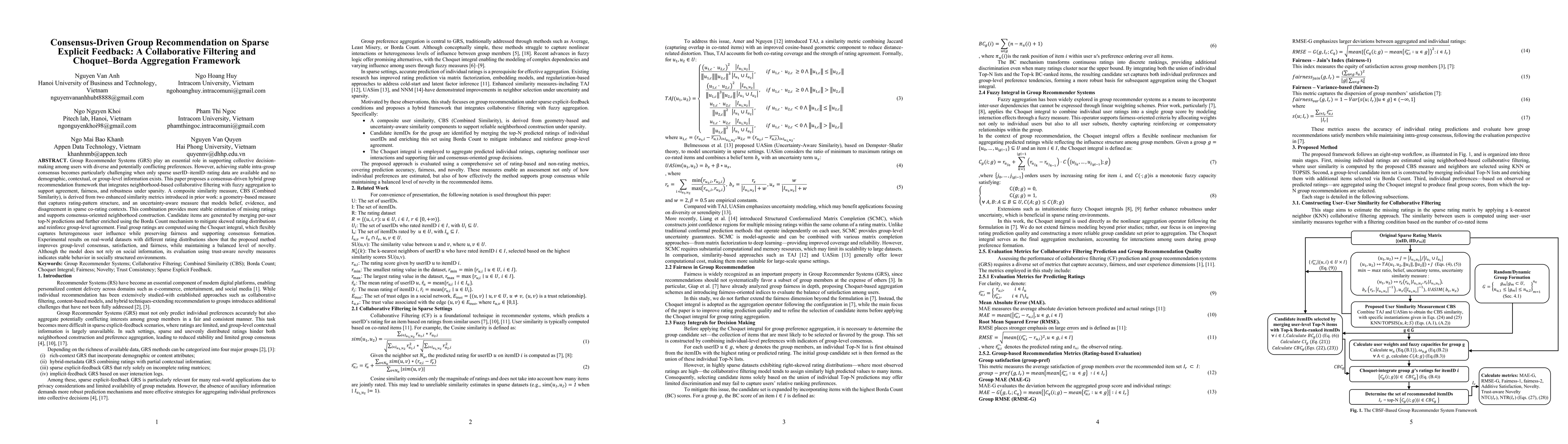 Thumbnail for Consensus-Driven Group Recommendation on Sparse Explicit Feedback: A Collaborative Filtering and Choquet-Borda Aggregation Framework