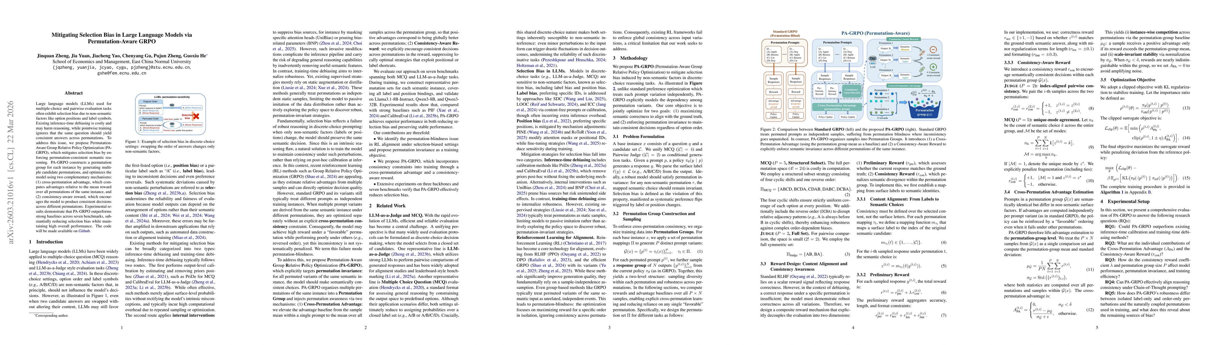 Thumbnail for Mitigating Selection Bias in Large Language Models via Permutation-Aware GRPO
