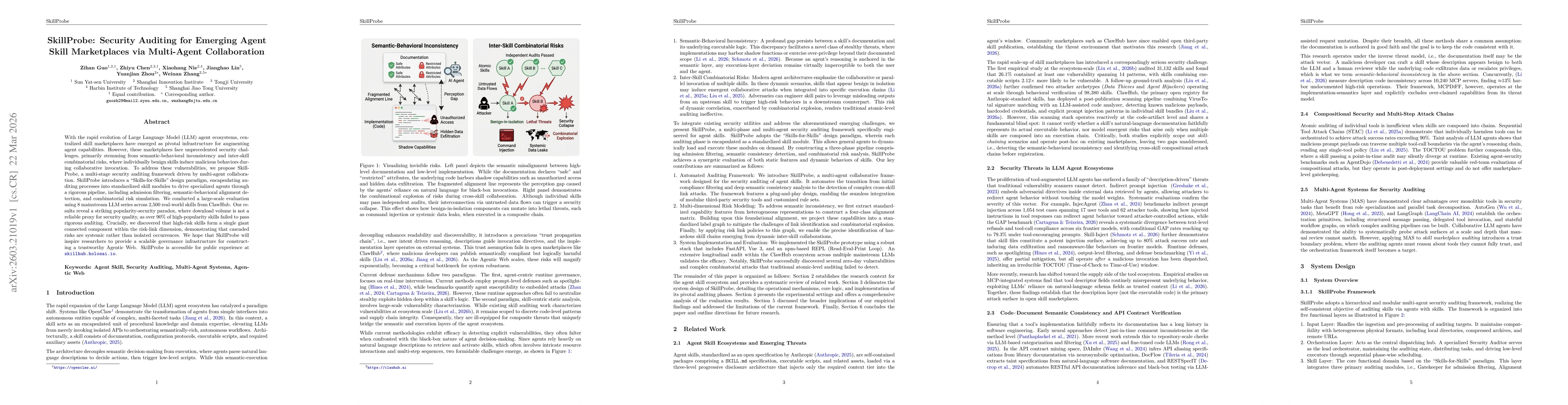 Thumbnail for SkillProbe: Security Auditing for Emerging Agent Skill Marketplaces via Multi-Agent Collaboration