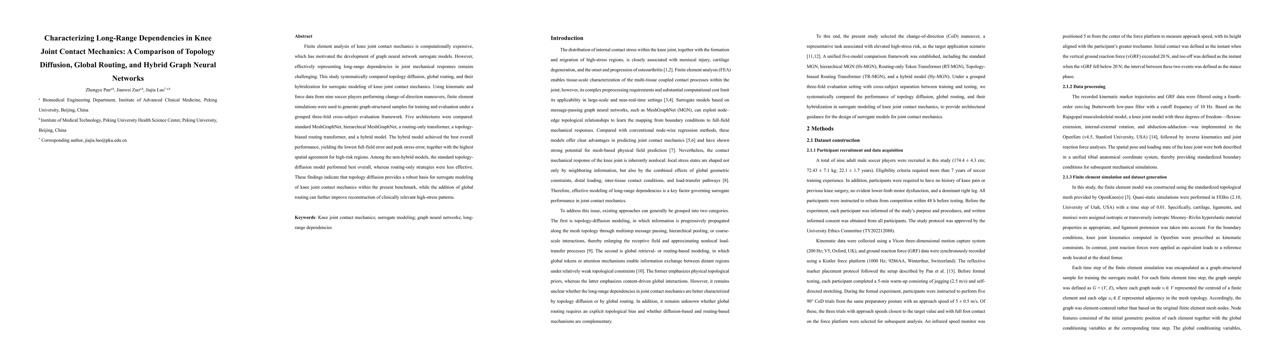 Thumbnail for Characterizing Long-Range Dependencies in Knee Joint Contact Mechanics: A Comparison of Topology Diffusion, Global Routing, and Hybrid Graph Neural Networks
