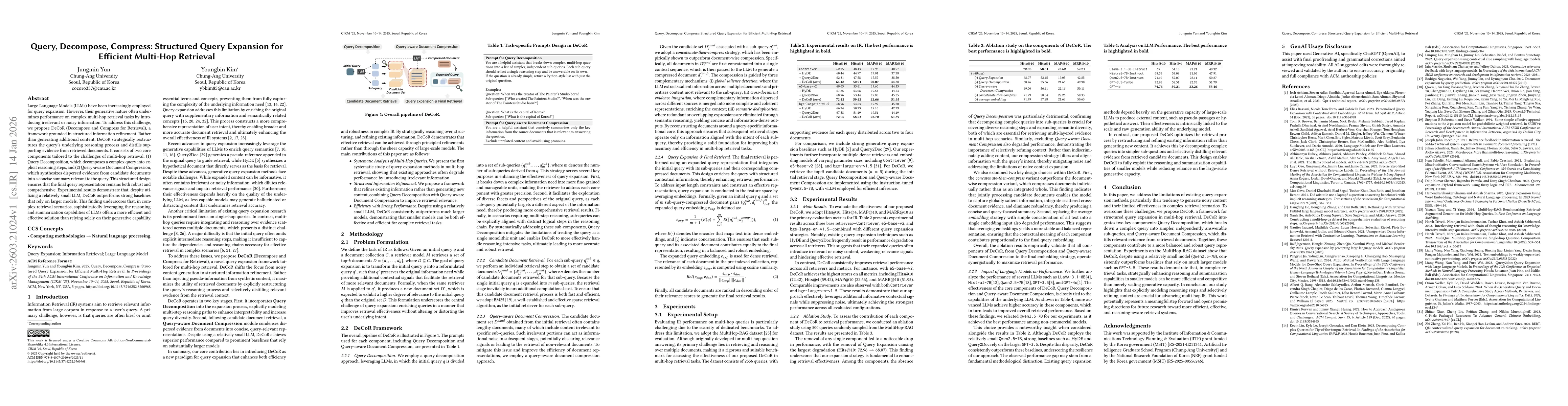 Thumbnail for Query, Decompose, Compress: Structured Query Expansion for Efficient Multi-Hop Retrieval
