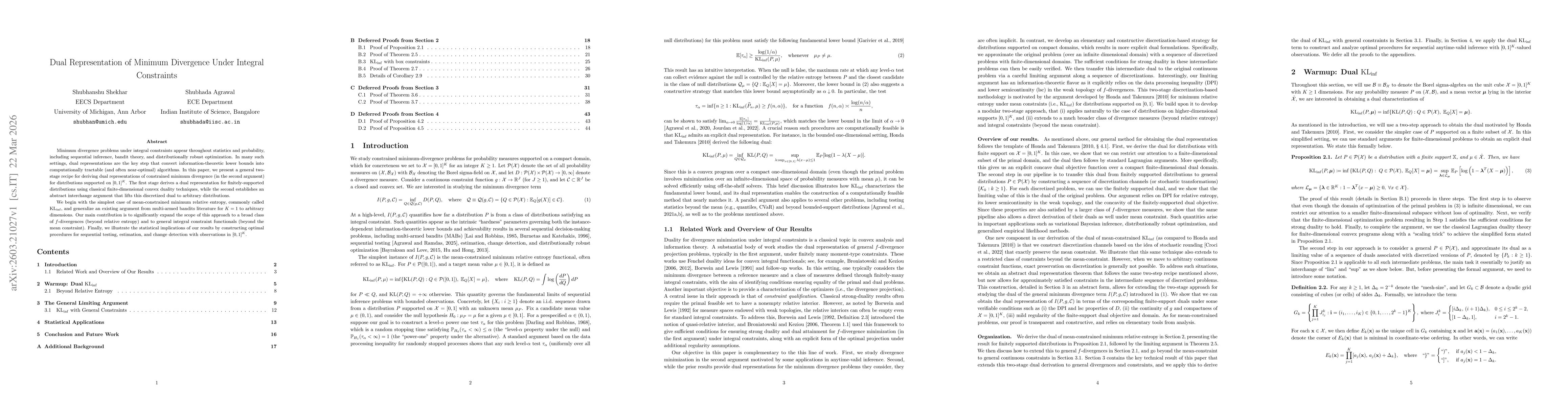 Thumbnail for Dual Representation of Minimum Divergence Under Integral Constraints