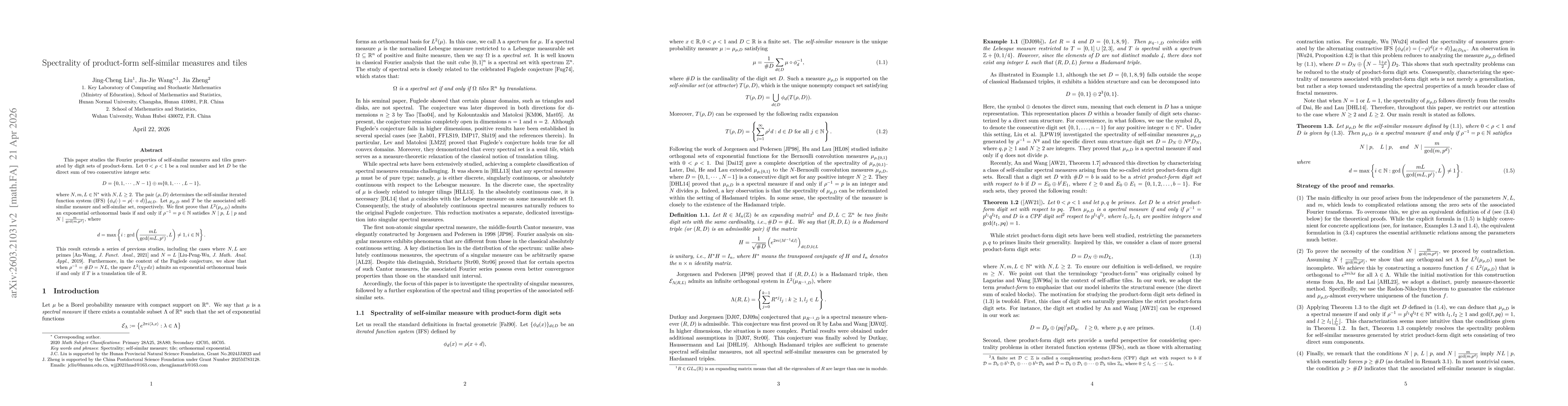 Thumbnail for Spectrality of product-form self-similar measures and tiles