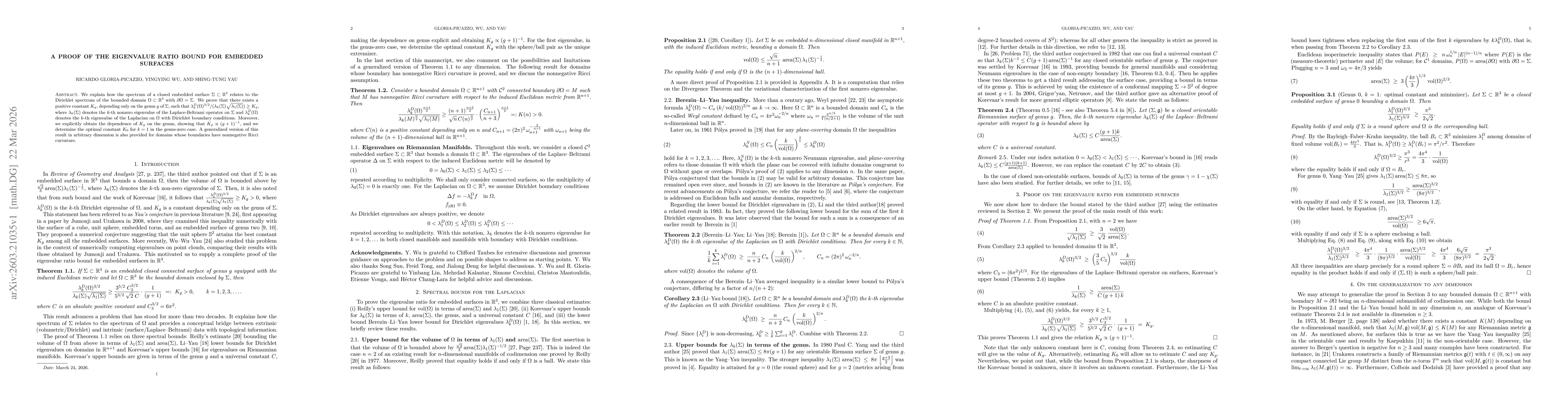 Thumbnail for A Proof of the Eigenvalue Ratio Bound for Embedded Surfaces
