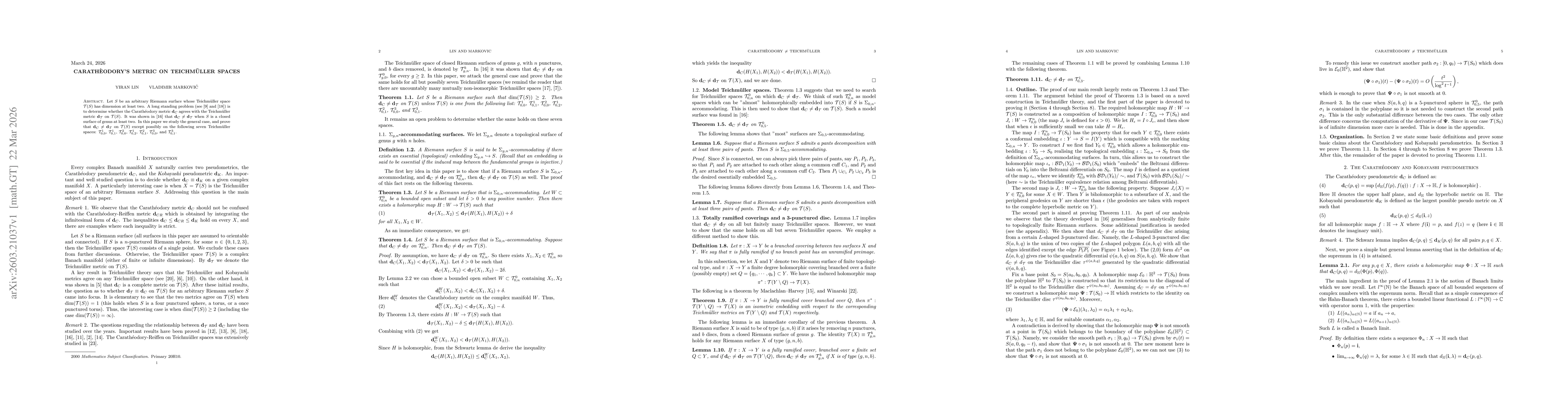 Thumbnail for Caratheodory metrics on Teichmuller spaces
