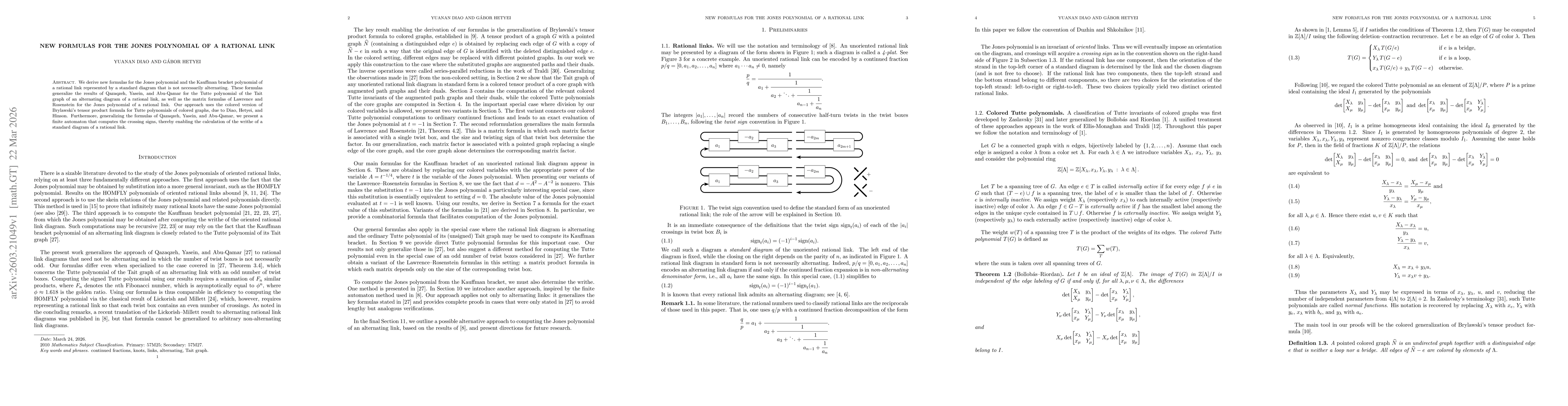 Thumbnail for New formulas for the Jones polynomial of a rational link