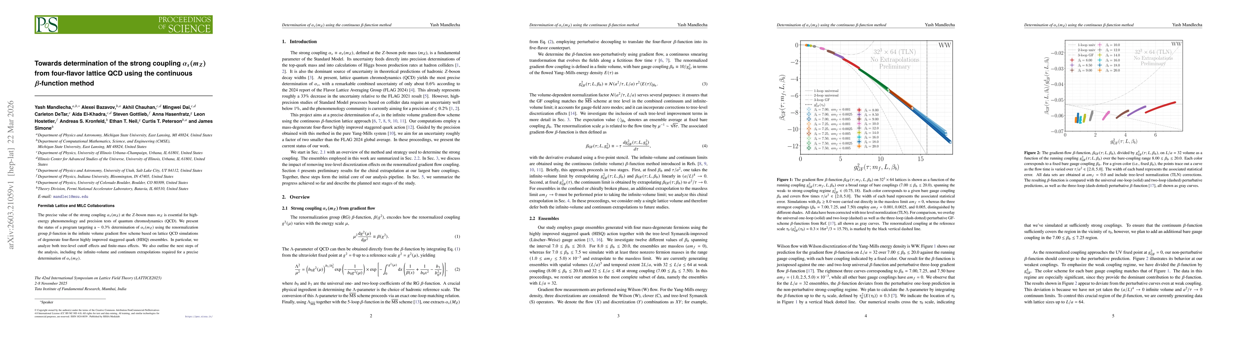 Thumbnail for Towards determination of the strong coupling $α_s(m_Z)$ from four-flavor lattice QCD using the continuous $β$-function method