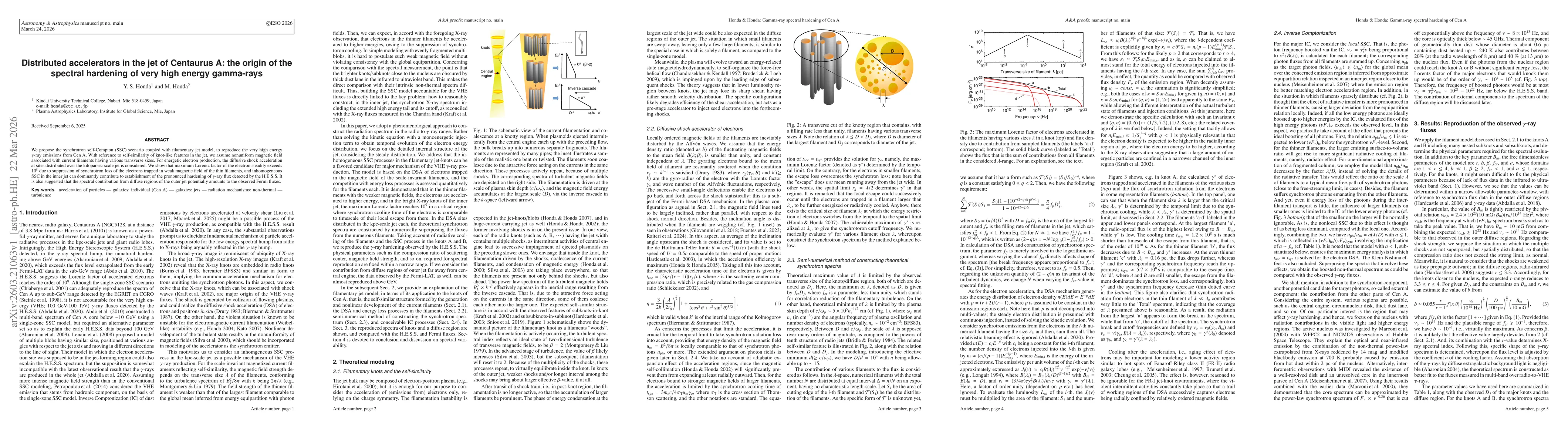 Thumbnail for Distributed accelerators in the jet of Centaurus A: the origin of the spectral hardening of very high energy gamma-rays