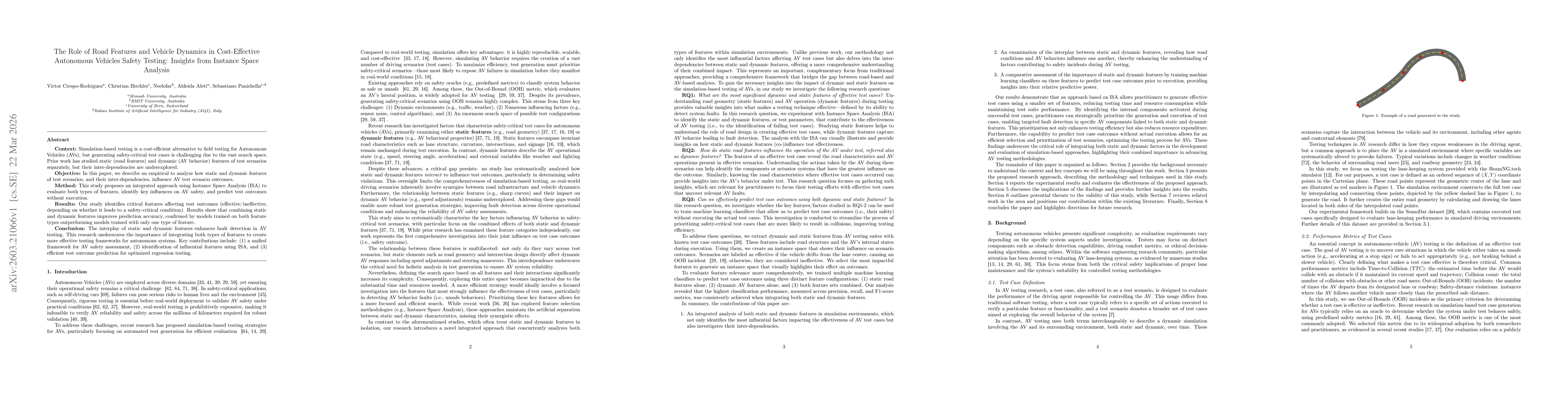 Thumbnail for The Role of Road Features and Vehicle Dynamics in Cost-Effective Autonomous Vehicles Safety Testing: Insights from Instance Space Analysis